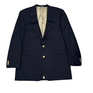 Cachet Navy Blue Gold Accent Men’s Wool Blazer Sports Coat Suit Jacket-44T